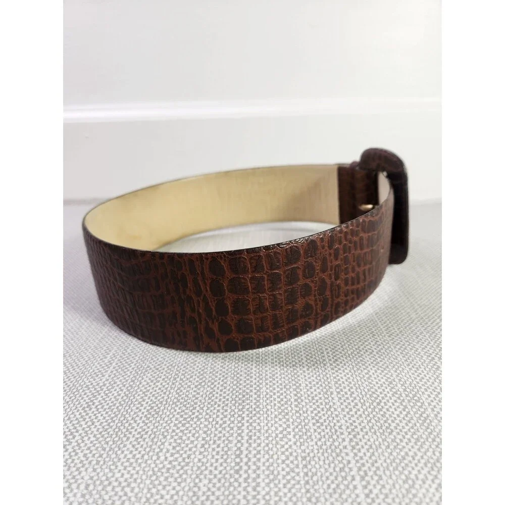 The Ritz Accessories S/M Wide Brown Leather Belt Croc Embossed Women